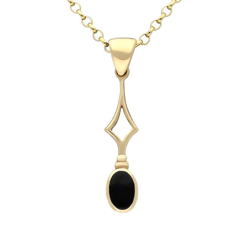 9ct Yellow Gold Whitby Jet Oval Drop Necklace - Yellow Gold