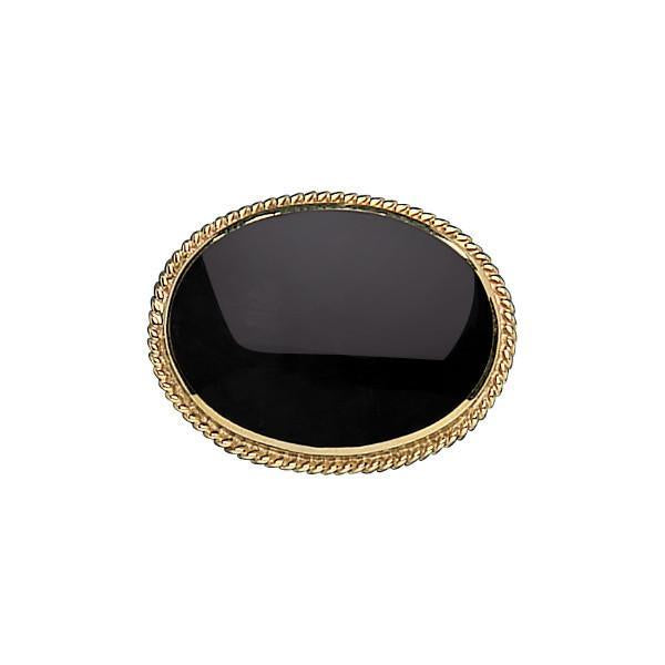 9ct Yellow Gold Whitby Jet Oval Rope Edge Brooch - Yellow Gold
