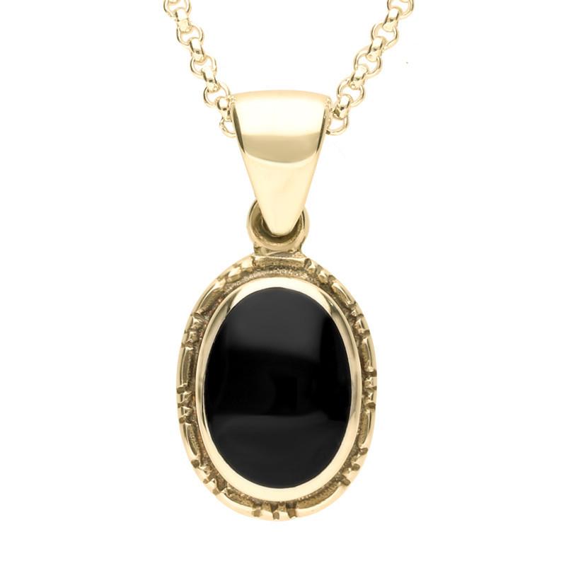 9ct Yellow Gold Whitby Jet Oval Rope Edge Pendant - Yellow Gold