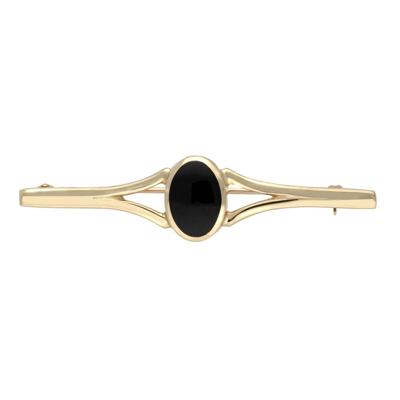 9ct Yellow Gold Whitby Jet Oval Split Bar Brooch - Yellow Gold