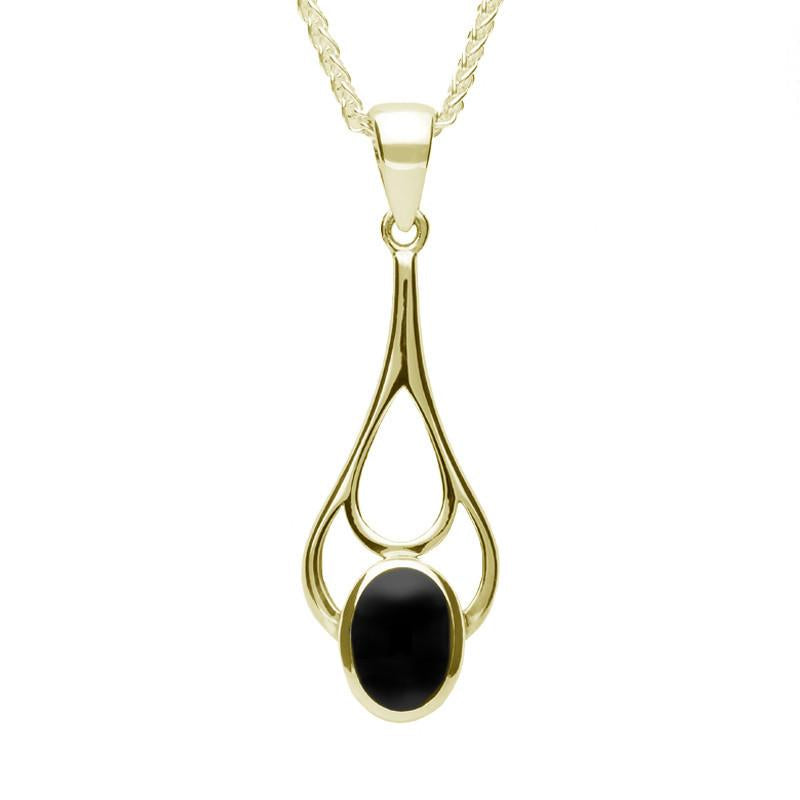 9ct Yellow Gold Whitby Jet Oval Spoon Necklace - Yellow Gold