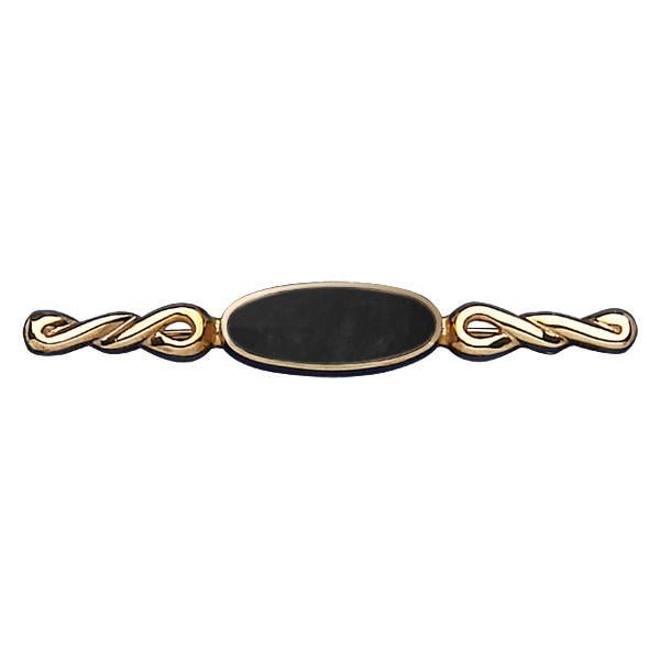 9ct Yellow Gold Whitby Jet Oval Twist Bar Brooch - Yellow Gold