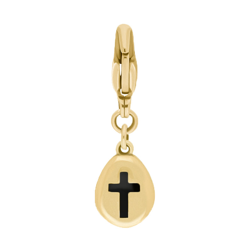 9ct Yellow Gold Whitby Jet Pear Shaped Cross Clip Charm - Option1 Value Yellow Gold