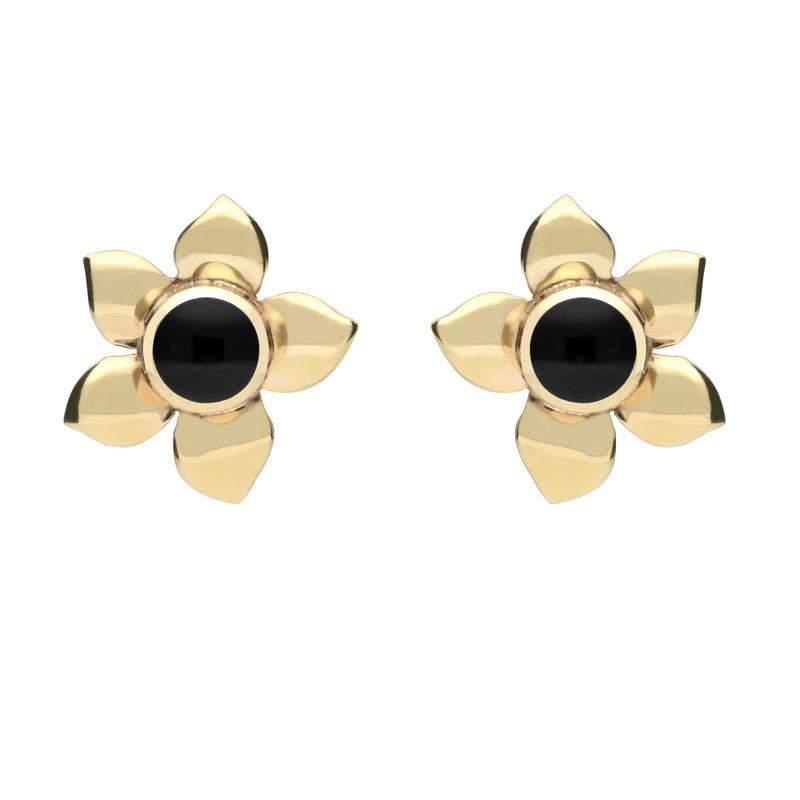 9ct Yellow Gold Whitby Jet Petal Stud Earrings - Option1 Value Yellow Gold