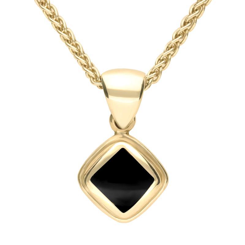9ct Yellow Gold Whitby Jet Plain Edge Square Necklace - Yellow Gold