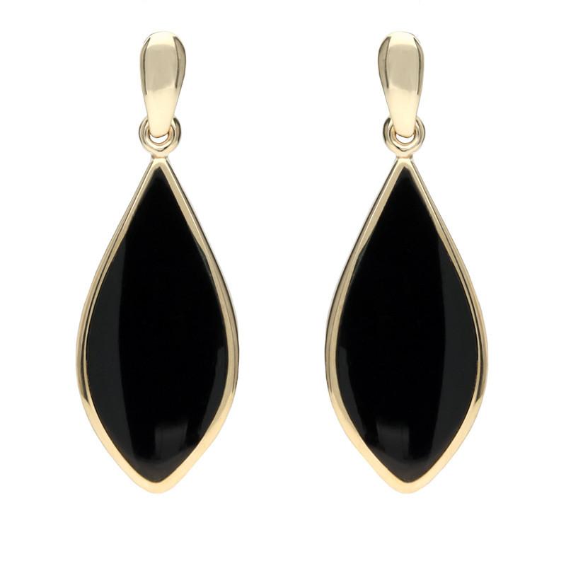 9ct Yellow Gold Whitby Jet Pointed Pear Drop Earrings - Yellow Gold