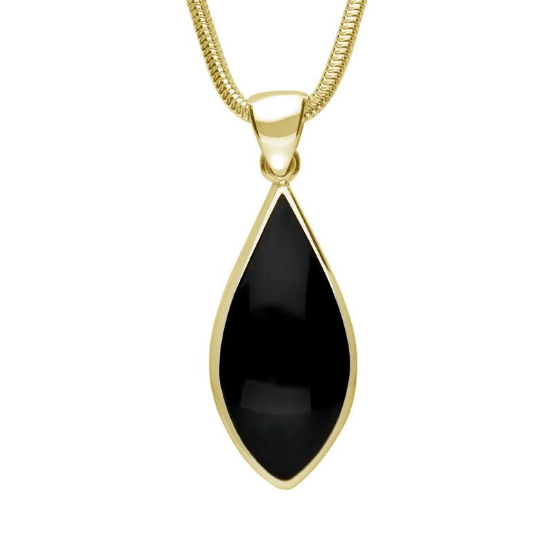 9ct Yellow Gold Whitby Jet Pointed Pear Necklace - Yellow Gold