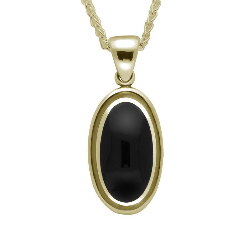 9ct Yellow Gold Whitby Jet Ribbed Oval Necklace - Yellow Gold