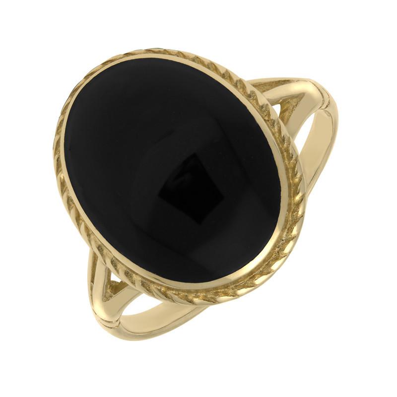 9ct Yellow Gold Whitby Jet Rope Edge Ring - Option1 Value Yellow Gold