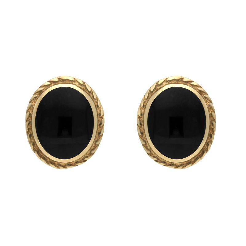 9ct Yellow Gold Whitby Jet Rope Edge Stud Earrings - Yellow Gold