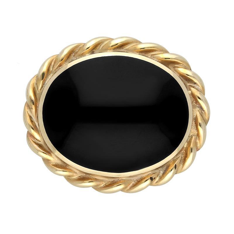 9ct Yellow Gold Whitby Jet Rope Twist Edge Small Brooch - Yellow Gold