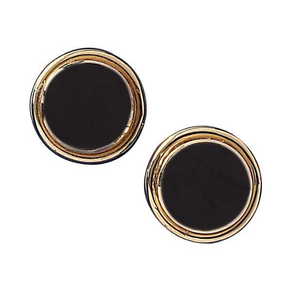 9ct Yellow Gold Whitby Jet Round Classic Stud Earrings - Yellow Gold