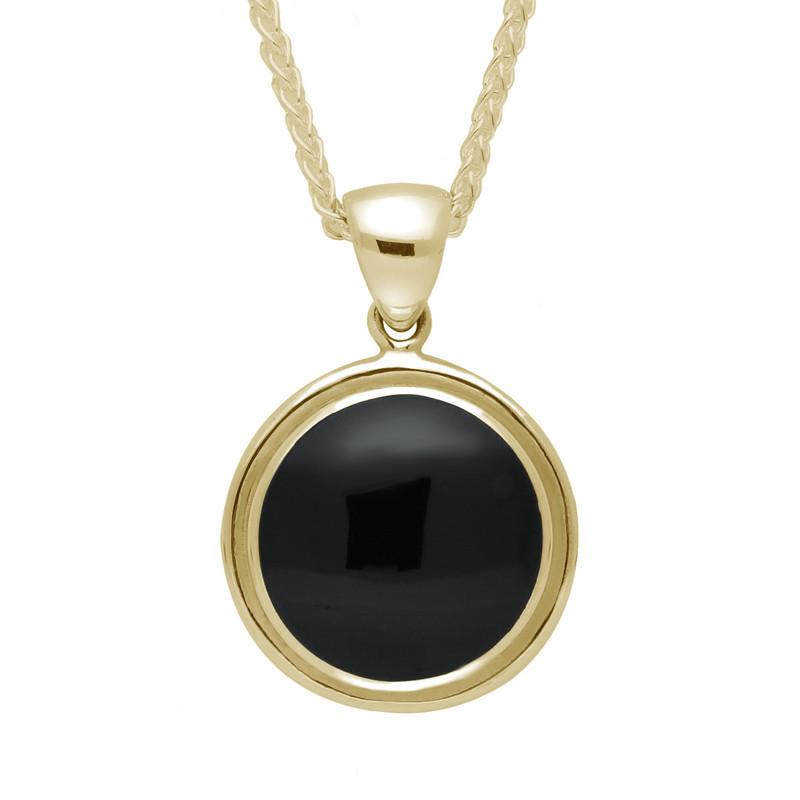 9ct Yellow Gold Whitby Jet Round Ribbed Necklace - Yellow Gold