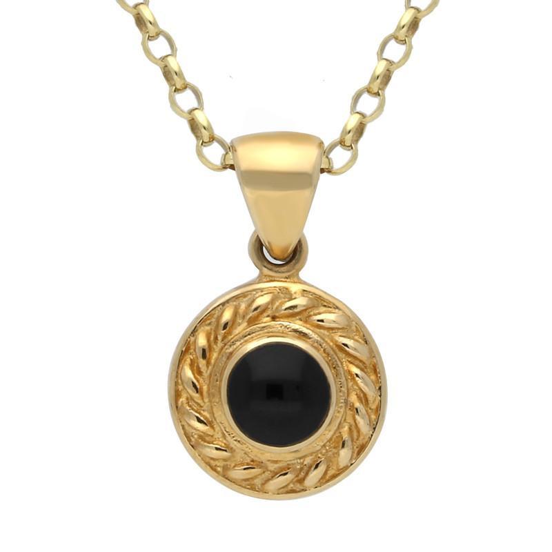9ct Yellow Gold Whitby Jet Round Rope Edge Necklace - Yellow Gold