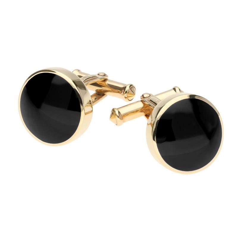 9ct Yellow Gold Whitby Jet Round Shape Cufflinks