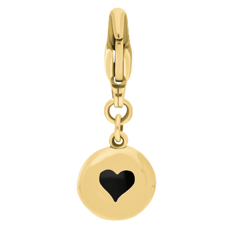 9ct Yellow Gold Whitby Jet Round Shaped Heart Clip Charm - Option1 Value Yellow Gold