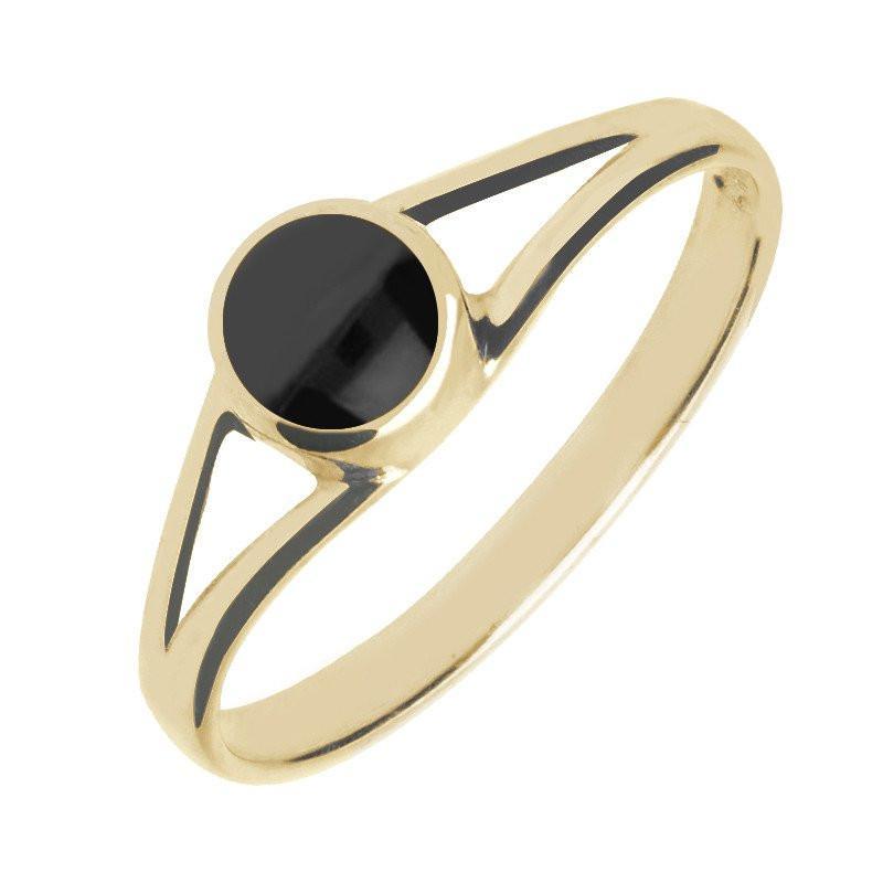 9ct Yellow Gold Whitby Jet Round Split Shoulder Ring - Yellow Gold