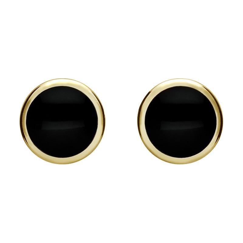 9ct Yellow Gold Whitby Jet Round Stud Earrings - Yellow Gold