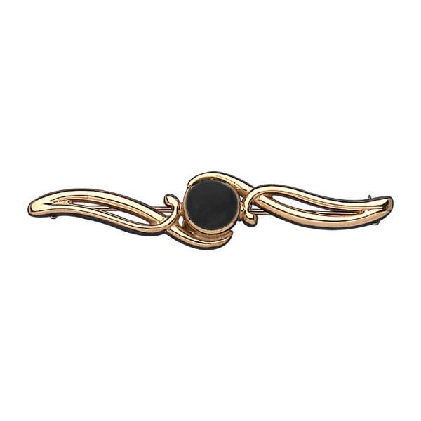 9ct Yellow Gold Whitby Jet Scroll Bar Brooch - Yellow Gold