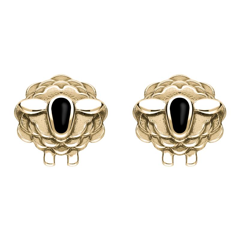 9ct Yellow Gold Whitby Jet Sheep Stud Earrings