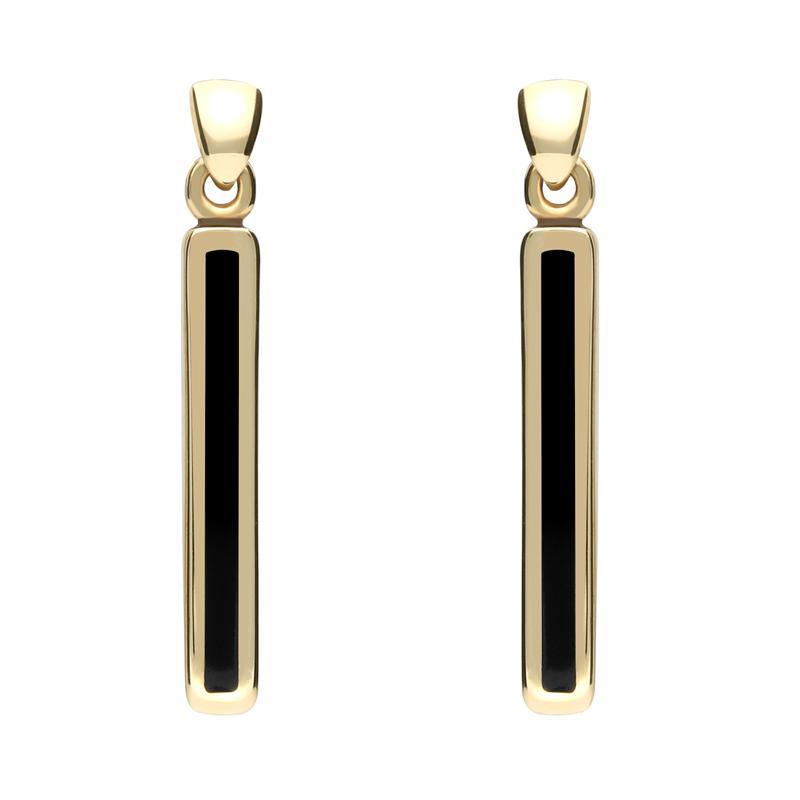 9ct Yellow Gold Whitby Jet Short Slim Drop Earrings - Option1 Value Yellow Gold