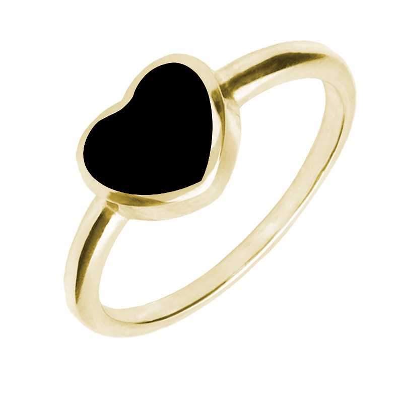 9ct Yellow Gold Whitby Jet Single Heart Ring - Option1 Value Yellow Gold