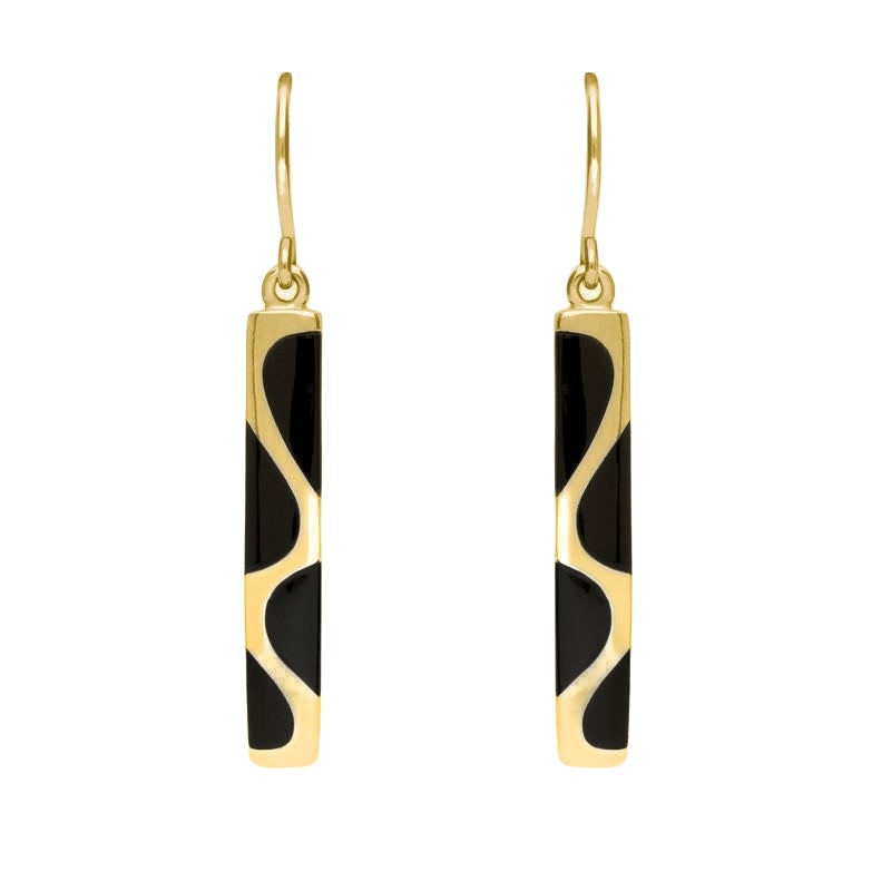 9ct Yellow Gold Whitby Jet Slim Four Stone Drop Earrings - Yellow Gold