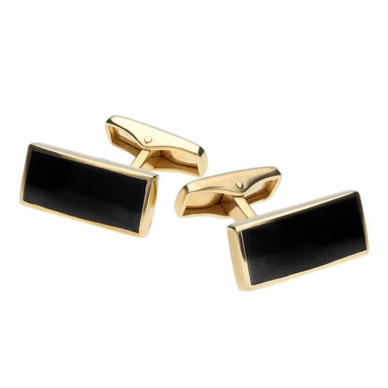 9ct Yellow Gold Whitby Jet Slim Oblong Cufflinks