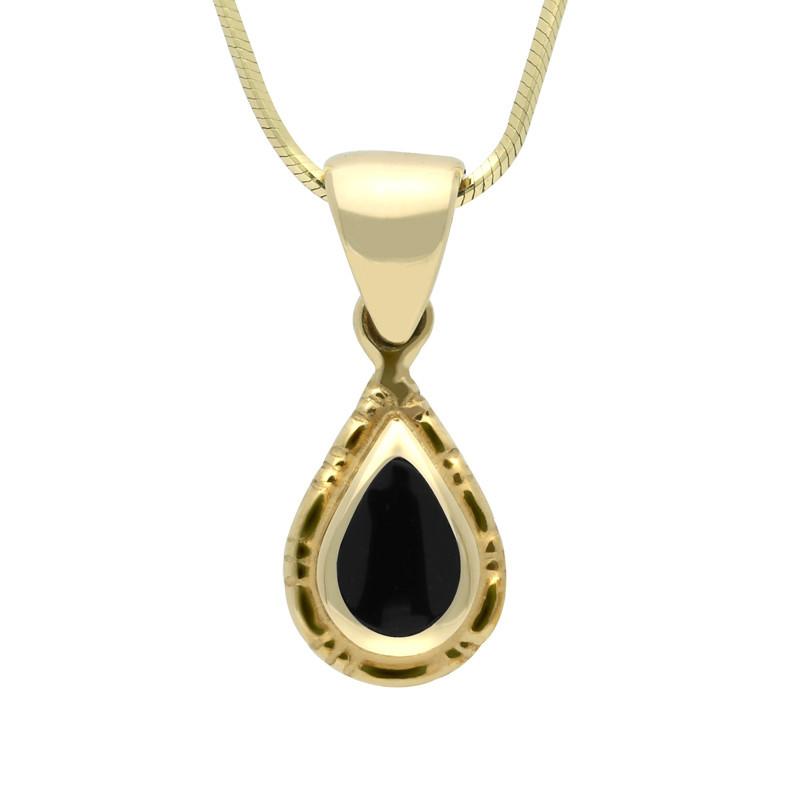 9ct Yellow Gold Whitby Jet Small Beaded Pear Necklace - Yellow Gold