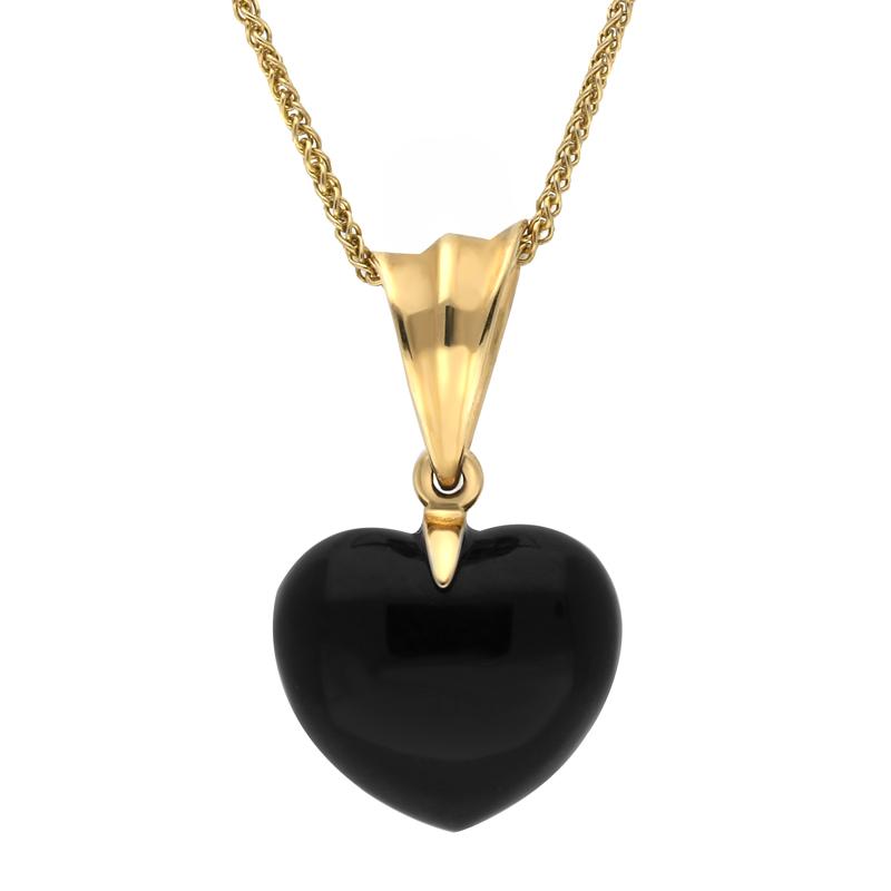9ct Yellow Gold Whitby Jet Small Carved Heart Wavy Bail Necklace - Option1 Value Yellow Gold