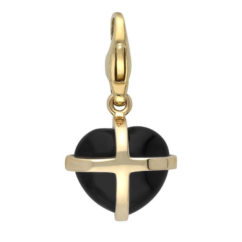 9ct Yellow Gold Whitby Jet Small Cross Heart Charm - Gold