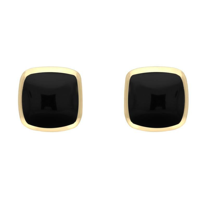 9ct Yellow Gold Whitby Jet Dinky Cushion Stud Earrings - Yellow Gold