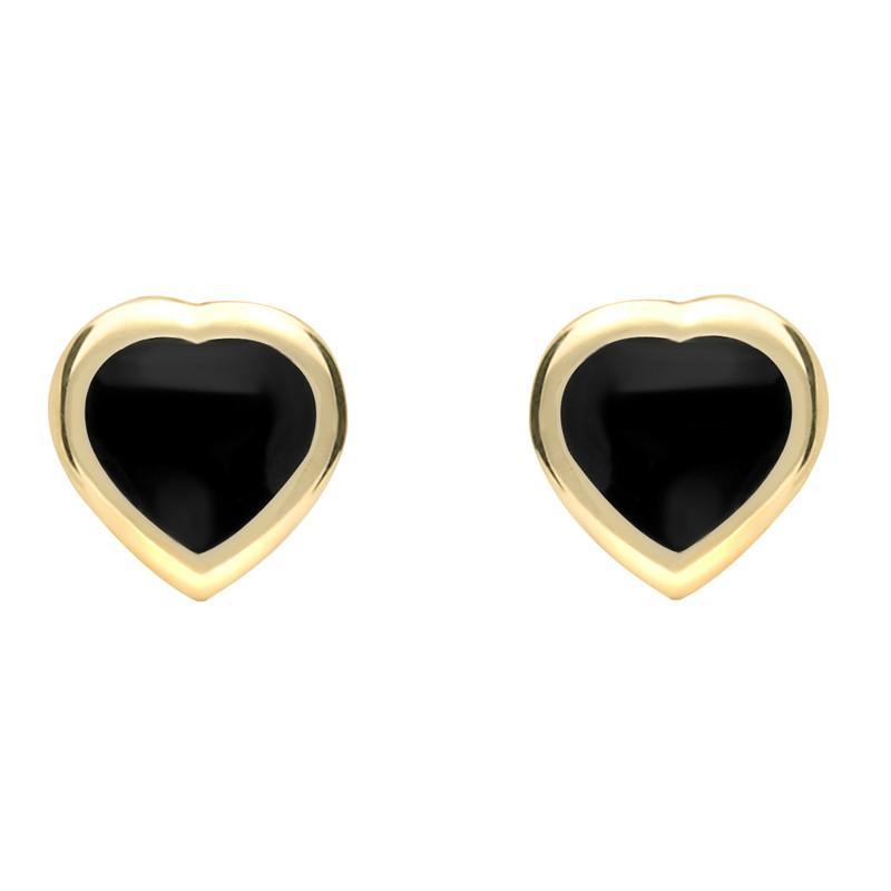9ct Yellow Gold Whitby Jet Small Framed Heart Stud Earrings - Yellow Gold