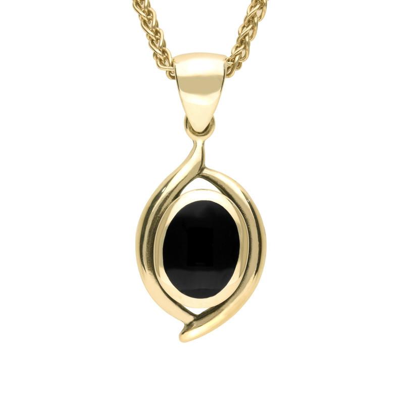9ct Yellow Gold Whitby Jet Small Oval Necklace - Yellow Gold