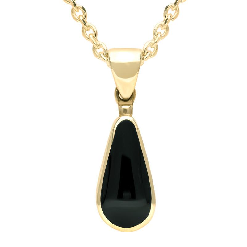 9ct Yellow Gold Whitby Jet Small Pear Necklace - Yellow Gold