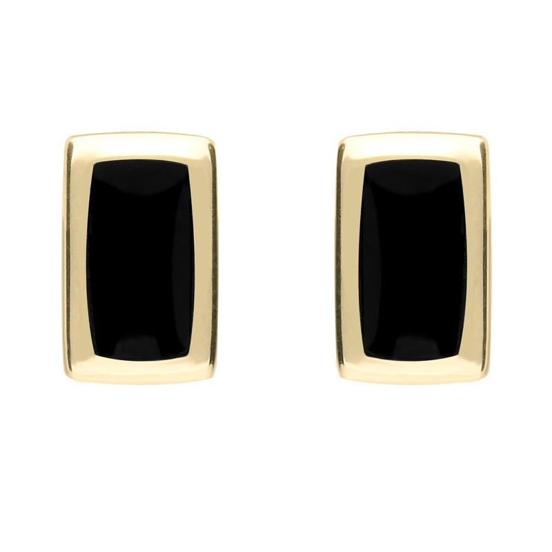 9ct Yellow Gold Whitby Jet Small Rounded Oblong Stud Earrings - Yellow Gold