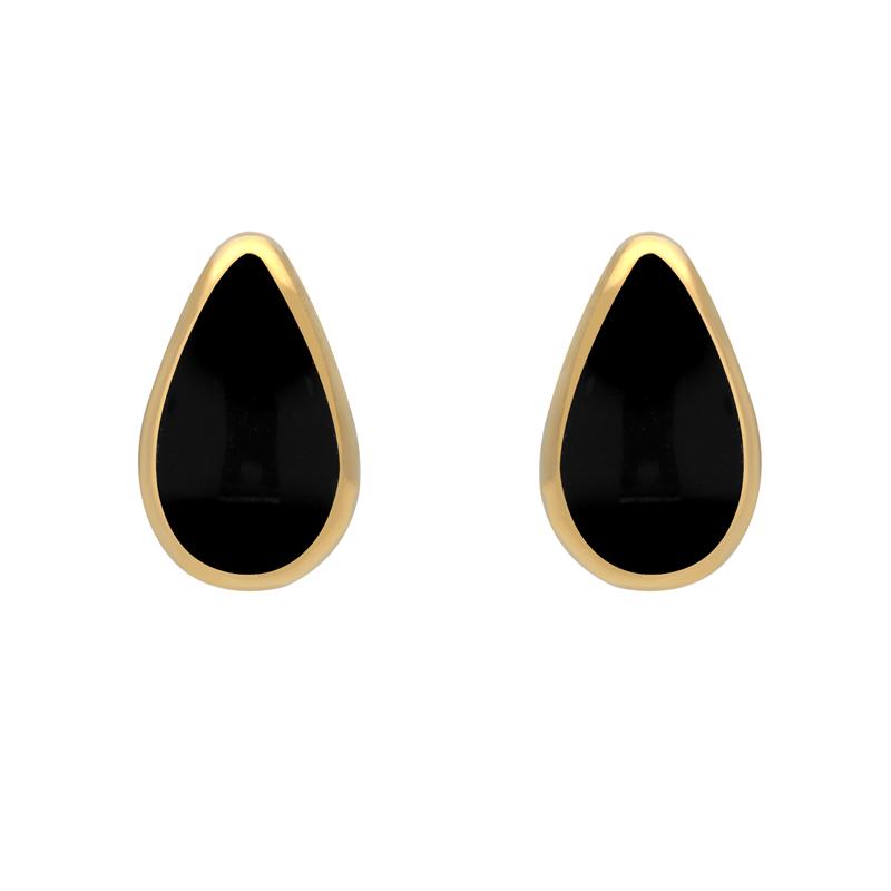 9ct Yellow Gold Whitby Jet Small Teardrop Stud Earrings - Option1 Value Yellow Gold