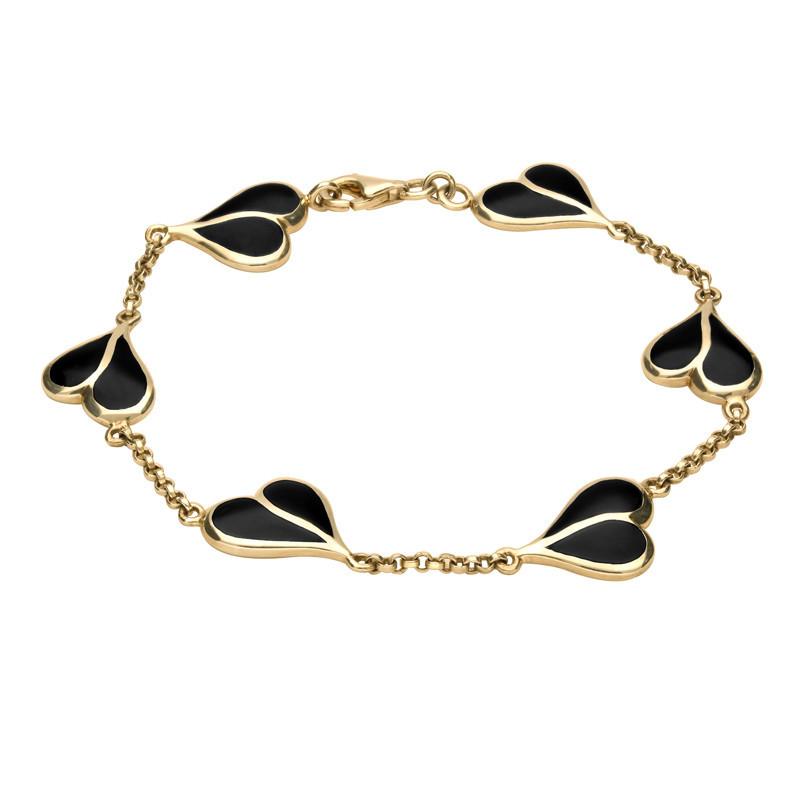 9ct Yellow Gold Whitby Jet Split Heart Bracelet - Yellow Gold