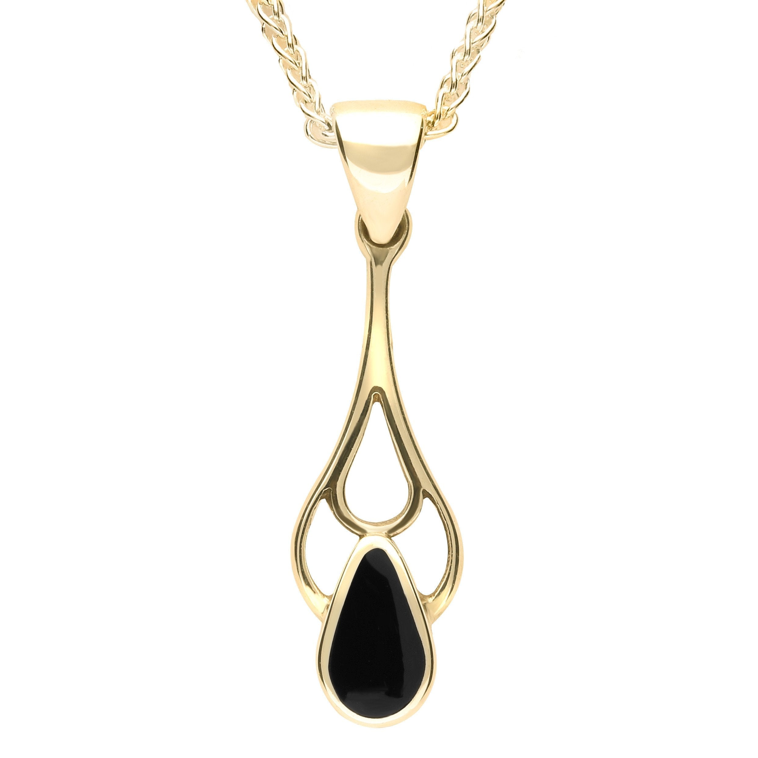 9ct Yellow Gold Whitby Jet Pear Spoon Necklace - Yellow Gold
