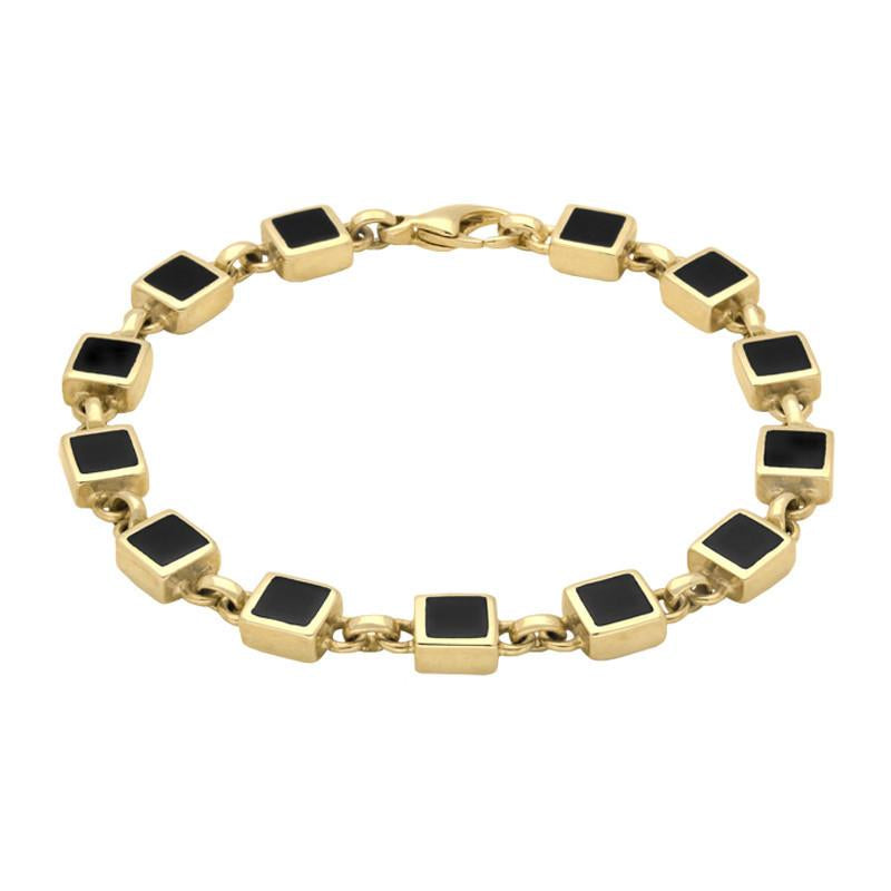 9ct Yellow Gold Whitby Jet Square Stone Bracelet - Option1 Value Yellow Gold