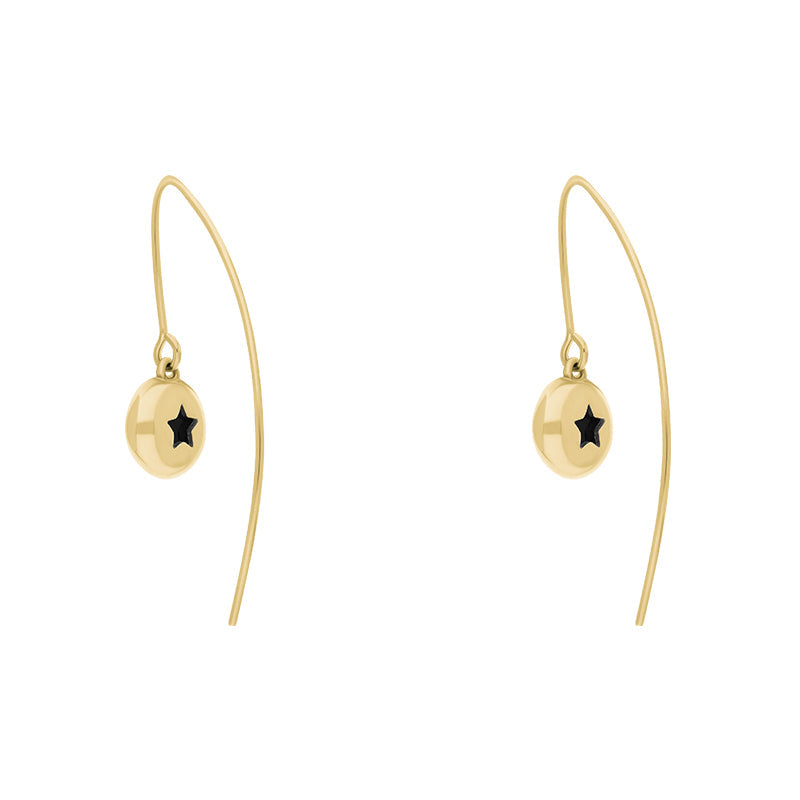 9ct Yellow Gold Whitby Jet Star Disc Drop Earrings - Yellow Gold