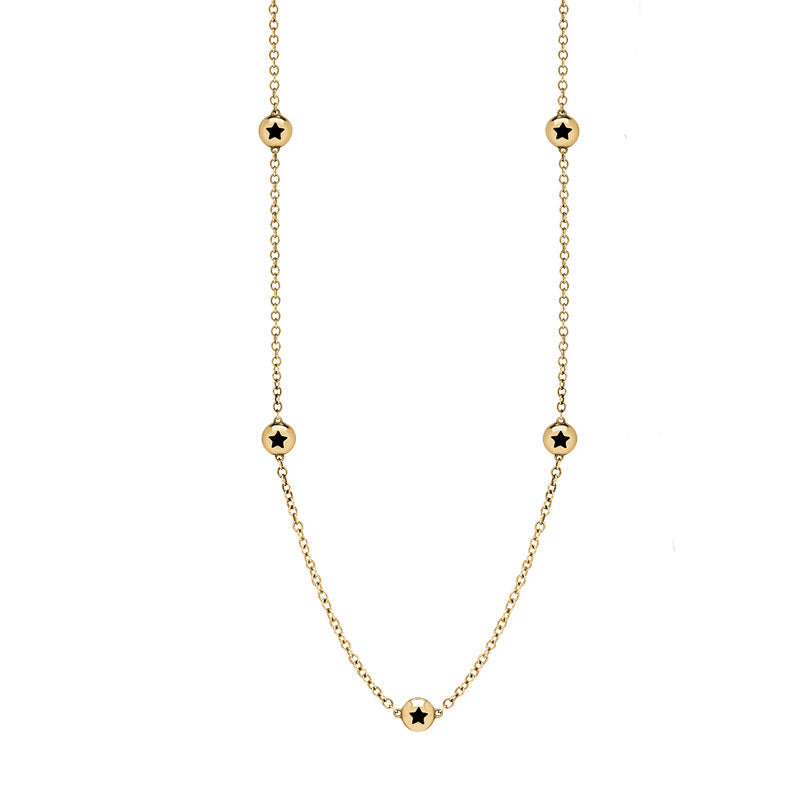 9ct Yellow Gold Whitby Jet Star Link Disc Chain Necklace - Option1 Value Yellow Gold