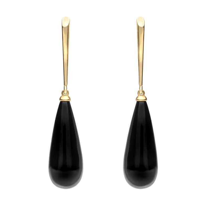 9ct Yellow Gold Whitby Jet Tapered Drop Earrings - Yellow Gold