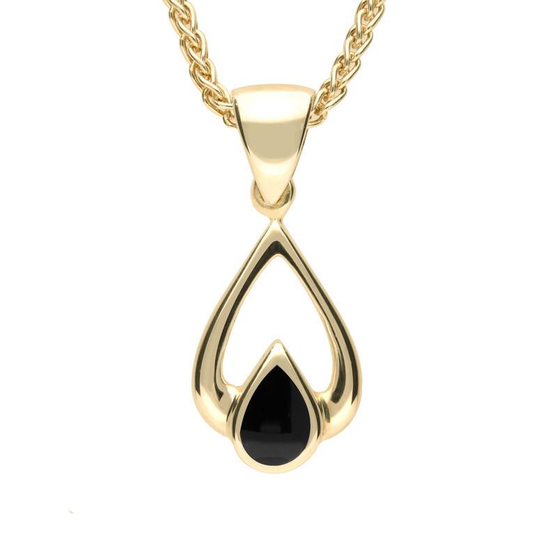 9ct Yellow Gold Whitby Jet Tear Drop Necklace - Yellow Gold
