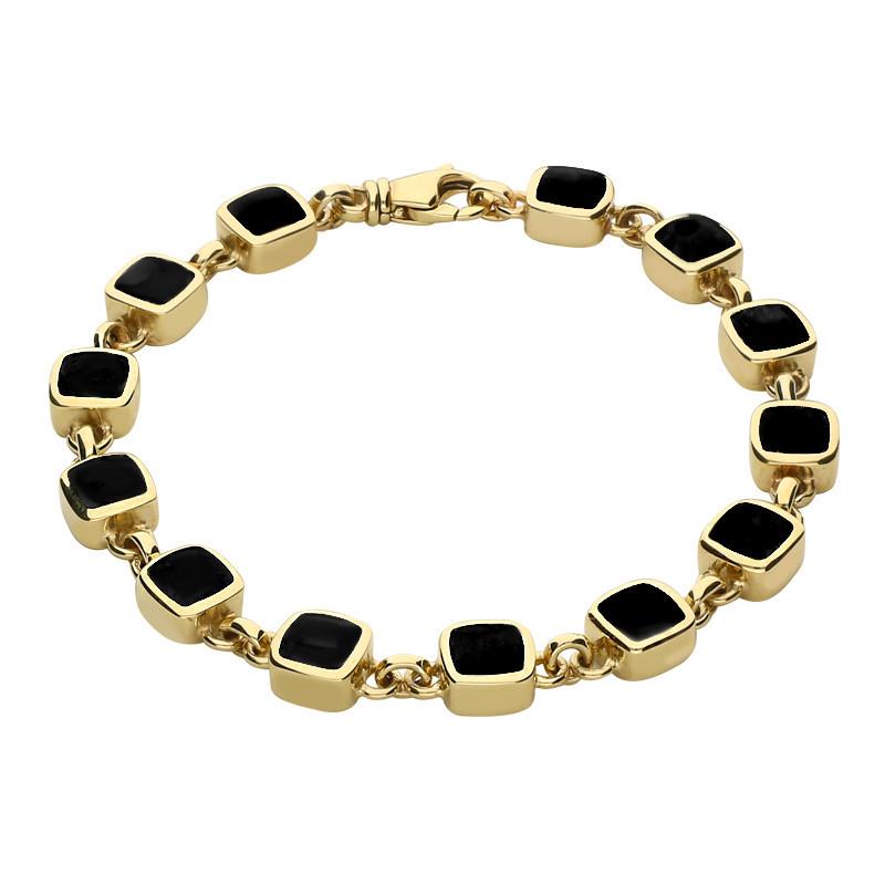 9ct Yellow Gold Whitby Jet Square Cushion Bracelet - Yellow Gold