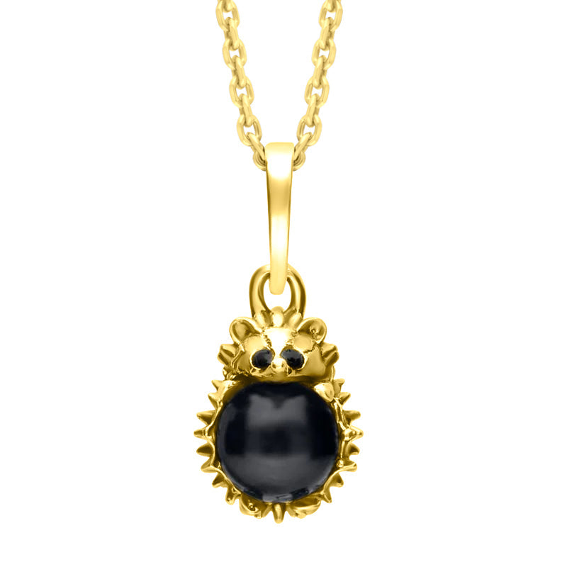 9ct Yellow Gold Whitby Jet Tiny Hedgehog Necklace - Yellow Gold
