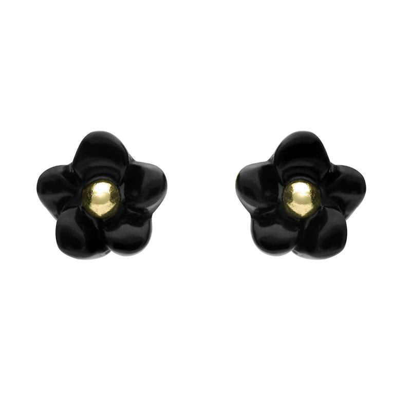 9ct Yellow Gold Whitby Jet Tuberose 6mm Stud Earrings - Yellow Gold
