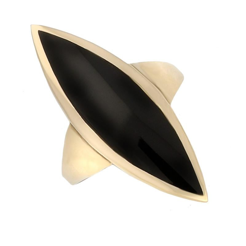 9ct Yellow Gold Whitby Jet Toscana Long Marquise Shaped Ring - Option1 Value Yellow Gold
