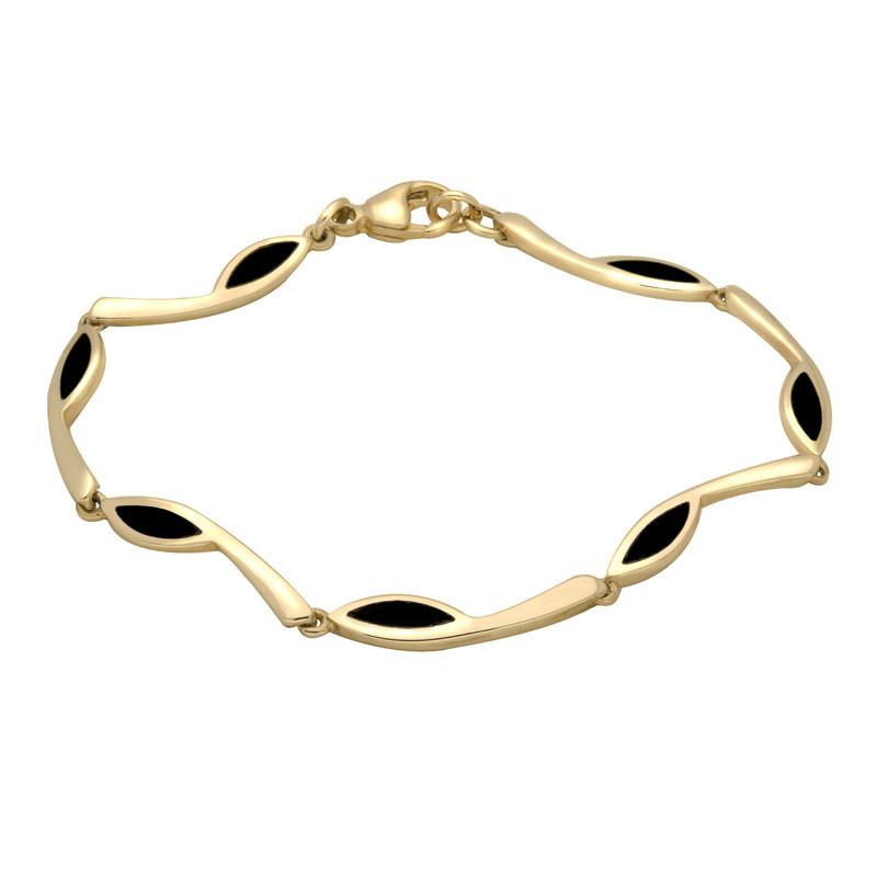 9ct Yellow Gold Whitby Jet Toscana Marquise Link Bracelet - Yellow Gold