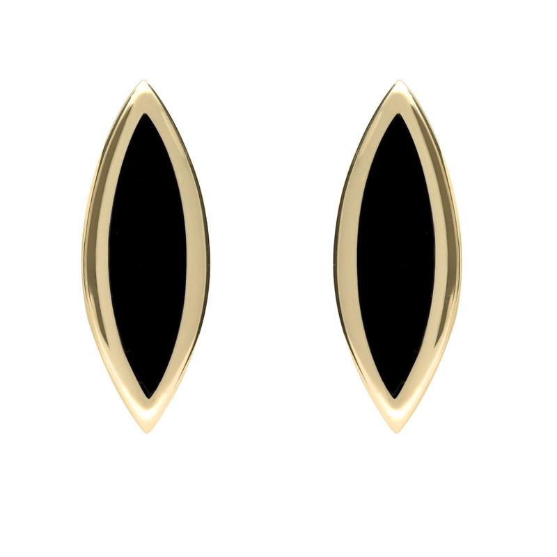 9ct Yellow Gold Whitby Jet Toscana Marquise Stud Earrings - Yellow Gold